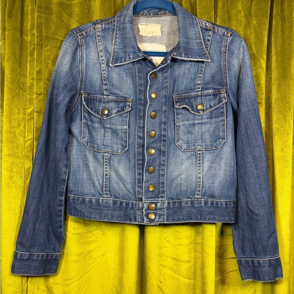 Current Elliott The Snap Collared Medium Wash Denim Jacket S/M Retail $268